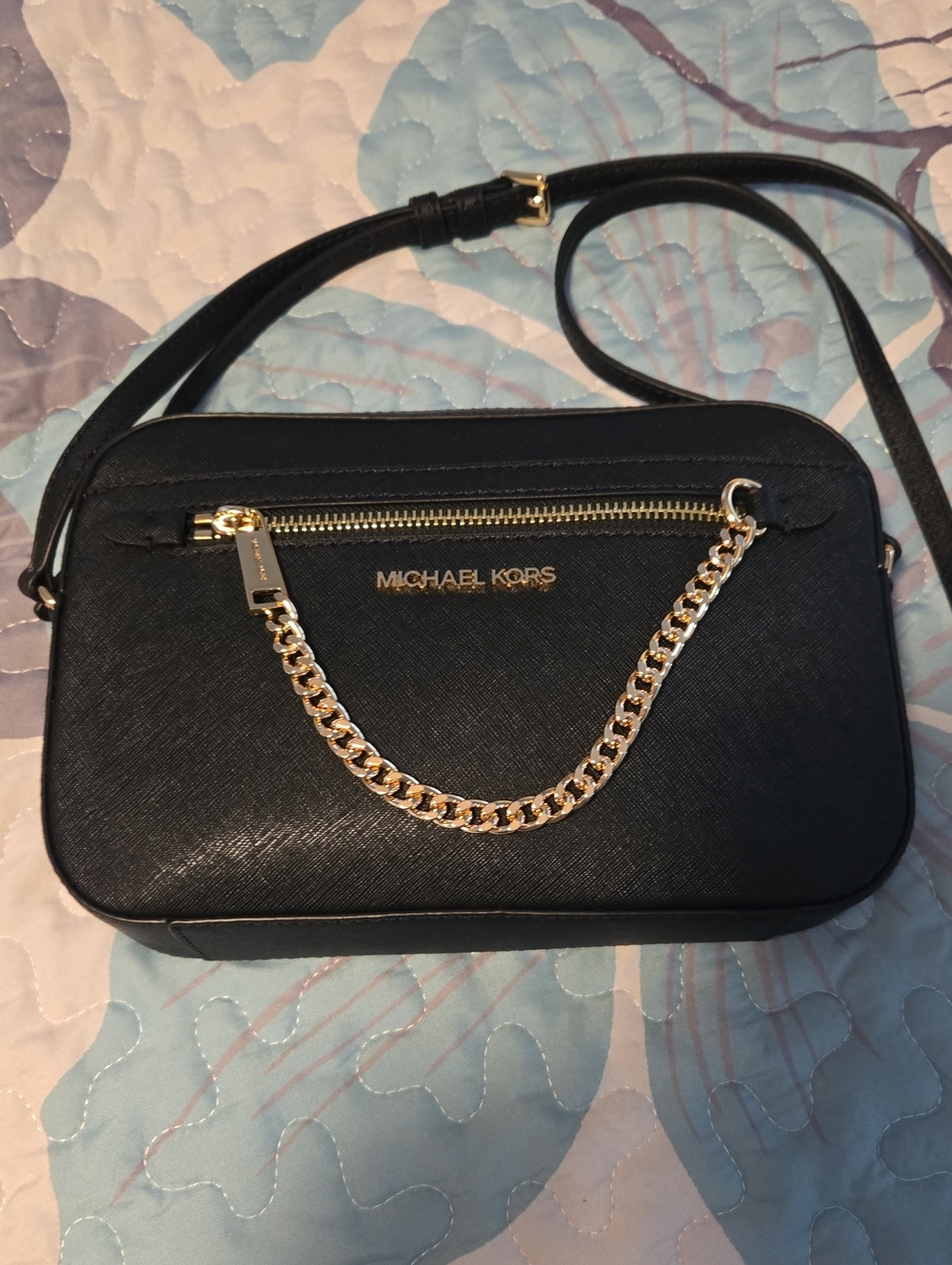 Michael Kors Black Crossbody Bag with Gold Chain Accent